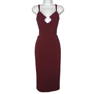 AGAIN Burgundy Wine Red Diamond Neckline Sheath Midi Party Cocktail Dress Small